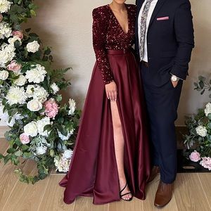 Lia Stublla Burgundy Sequin Prom Dress